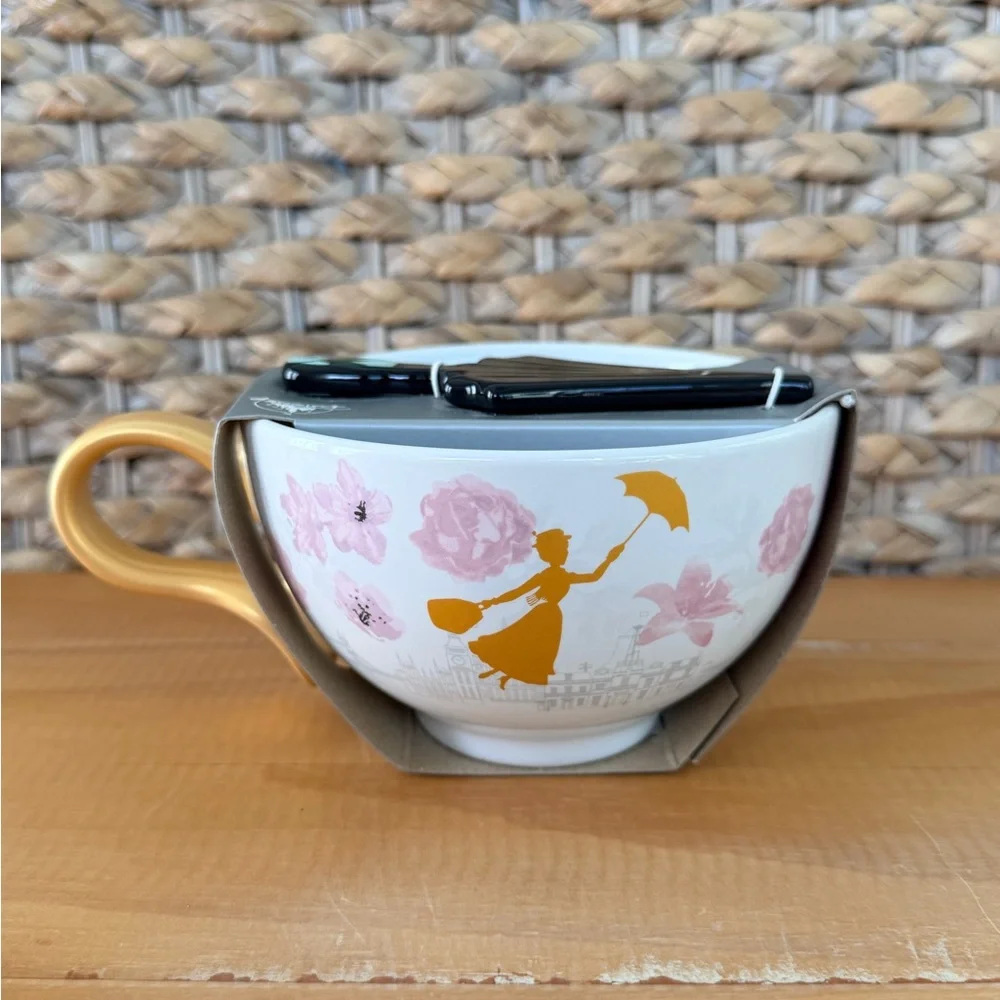 NWT Disney Store Mary Poppins Spoonful of Sugar Mug w/Umbrella Spoon Set NEW
